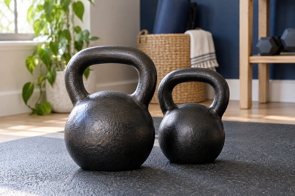 Cast iron kettlebells with curved handles